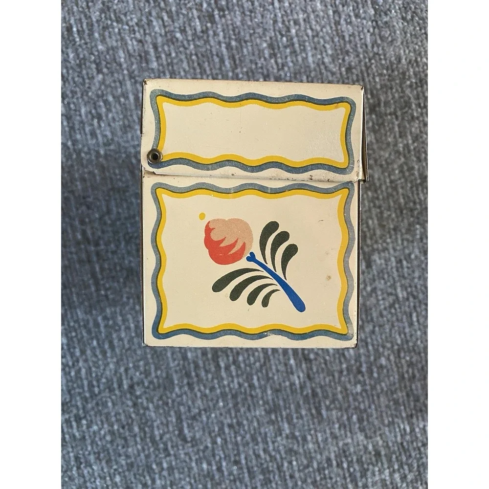 Vintage Tin Recipe Card Holder Box And Card Holder  Yellow Green Blue